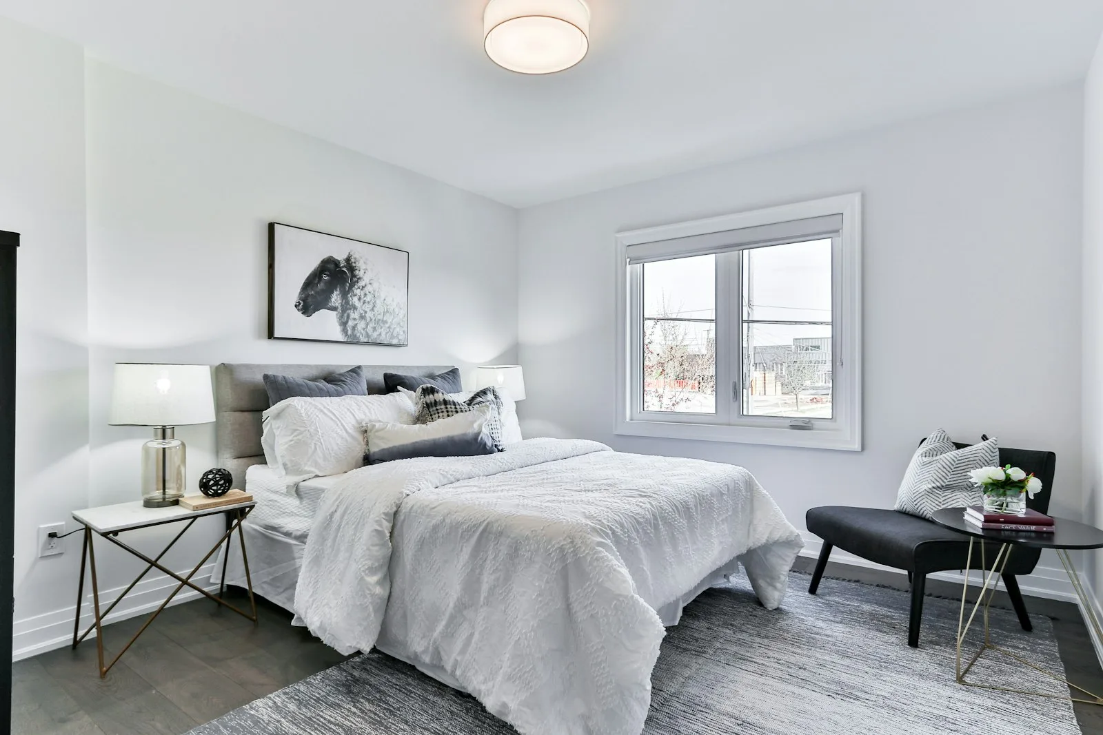 Wide architectural installation of Primary Master Suite Walk-In Dressing Room & Floating Bedstead