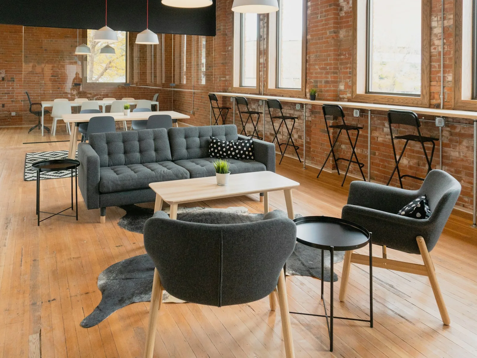 Wide architectural installation of Floating Fluted Walnut Media Credenza & Integrated Bar